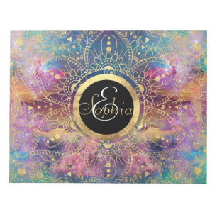 Bloc-note Nebula couleur or Mandala Aquarelle colorée