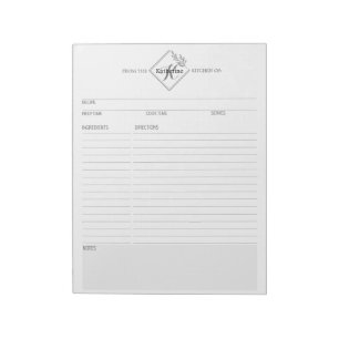 Bloc-note Nettoyer + Simple Monogramme Recette III Pages Blo