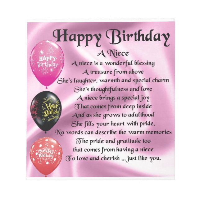 Bloc-note Niece Poem - Joyeux anniversaire (Devant)