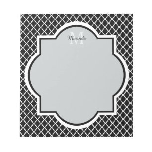 Bloc-note Noir et blanc moderne Quatrefoil Nom monogramme