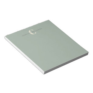 Bloc-note Nom chic monogrammé de style sage vert