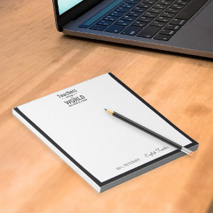 Bloc-note Nom de l'enseignant citation élégante cadre noir m