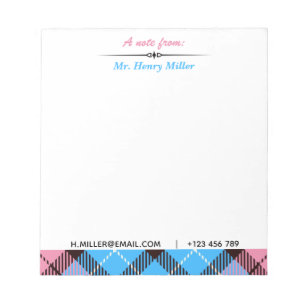 Bloc-note Nom de script personnalisé E-mail Tel Plaid Tartan