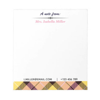 Bloc-note Nom de script personnalisé moderne Email Tel Plaid