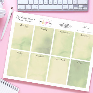 Bloc-note Nom du logo Olive Green Watercolor Planificateur h