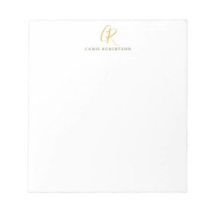 Bloc-note Nom Monogramme Calligraphié Couleur Or Noir Blanc