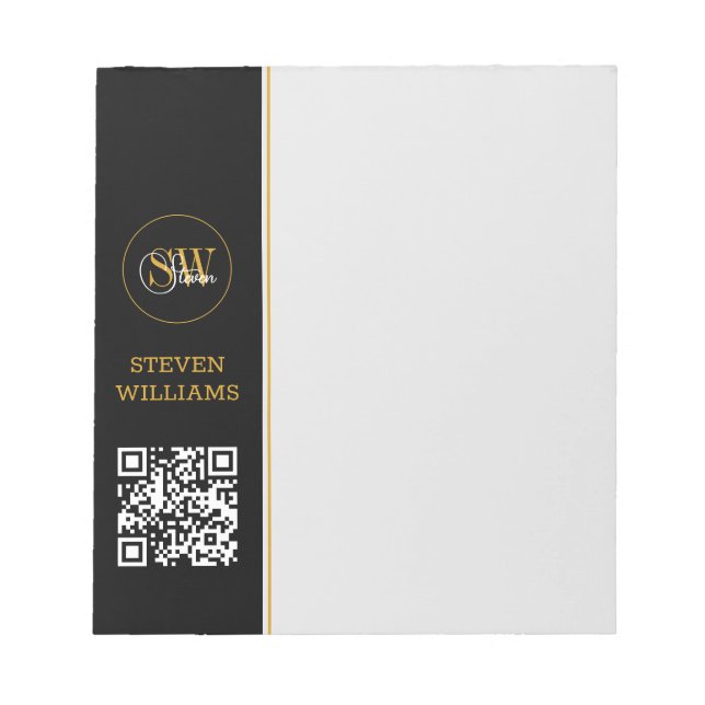 Bloc-note Nom monogramme et signature moderne / code QR (Devant)