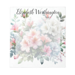 Bloc-note Nom monogramme sur Fleurs à l'aquarelle en pastels