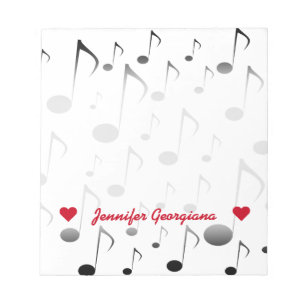 Bloc-note Nom personnalisable ; Nombreux Motif de notes musi