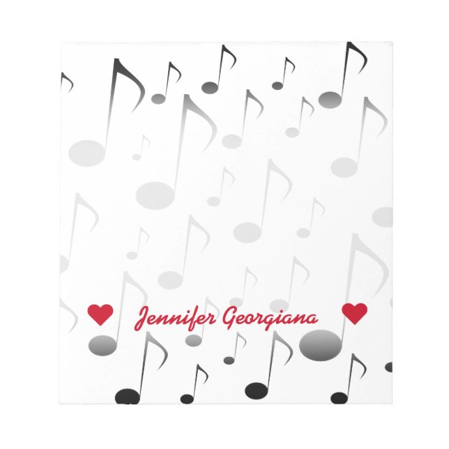 Bloc-note Nom personnalisable ; Nombreux Motif de notes musi (Devant)