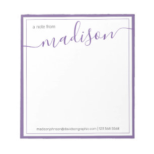 Bloc-note Nom Personnalisé Blanc Violet Du Bureau De