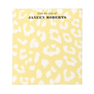 Bloc-note Nom personnalisé Bouton Empreinte de léopard jaune