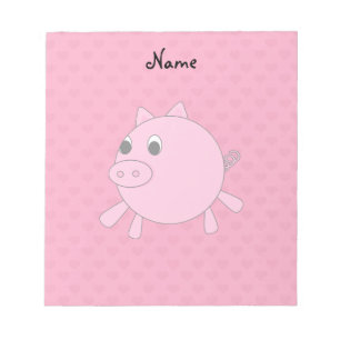 Bloc-note Nom personnalisé Coeurs de cochon rose
