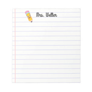 Bloc-note Nom personnalisé Enseignant Cute Smiling Crayon