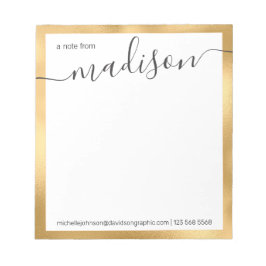 Bloc-note Nom personnalisé Gold White | À Partir Du Bureau D