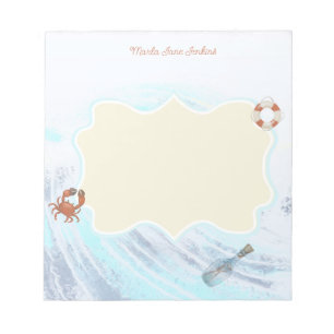 Bloc-note Nom personnalisé Ocean Thème Crabe Life Preserver 