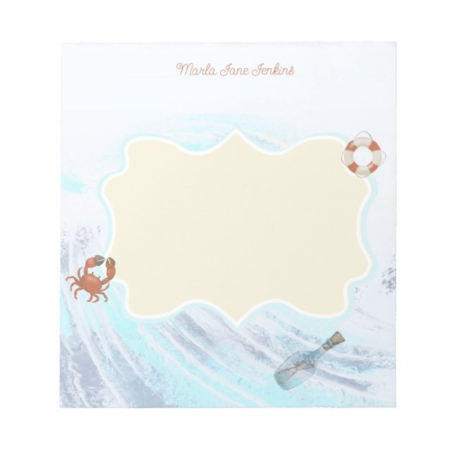 Bloc-note Nom personnalisé Ocean Thème Crabe Life Preserver  (Devant)