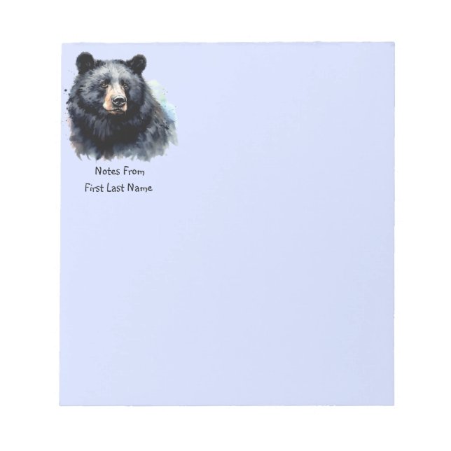 Bloc-note Nom personnalisé Ours noir Aquarelle Animal Nature (Devant)