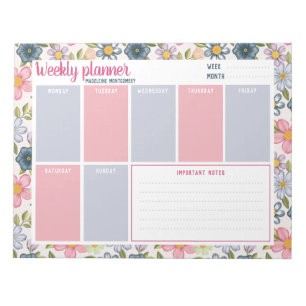 Bloc-note Nom personnalisé Pastel Floral Weekly Planner