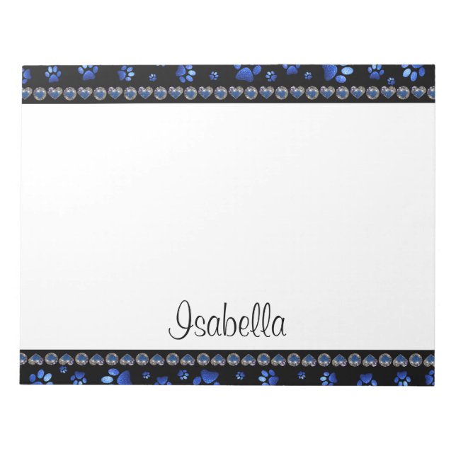 Bloc-note Nom personnalisé, pattes de chien de parties scint (Devant)