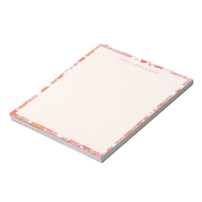Bloc-note Nom personnalisé Retro Boho Rose Orange (Tourné)