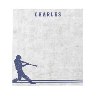 Bloc-note Nom personnalisé silhouette de baseball bleu foncé