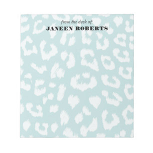 Bloc-note Nom personnalisé Soft Aqua Empreinte de léopard bl