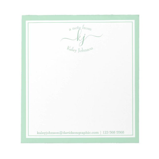 Bloc-note Nom personnalisé vert | À Partir Du Bureau Du Bloc (Devant)