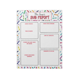 Bloc-note Note de rapport de l'enseignant suppléant crayons