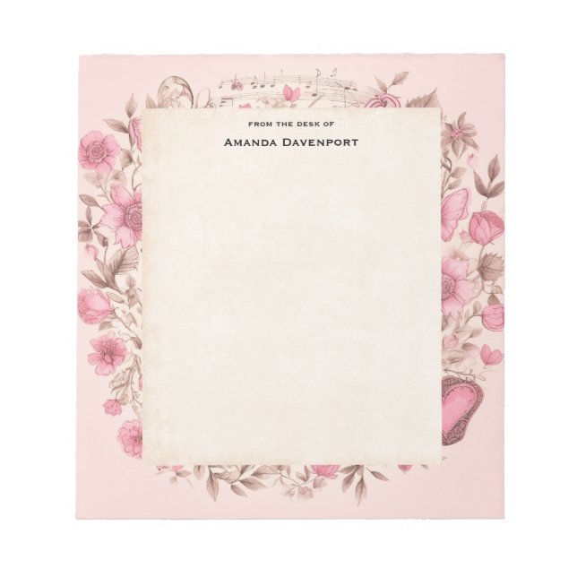 Bloc-note Notes de musique et Fleurs style rétro (Devant)