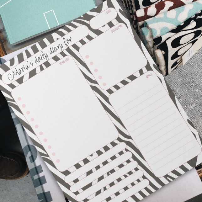 Bloc-note Notes du planificateur quotidien Pink Zebra et lis (Créateur téléchargé)