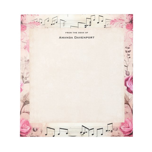 Bloc-note Notes musicales et design Vintage Rose (Devant)