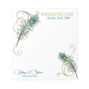Bloc-note Notes personnalisées du Mariage Peacock pour le We
