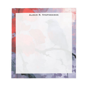 Bloc-note Oiseau chanteur bleu Monogram avec fleurs rouges C