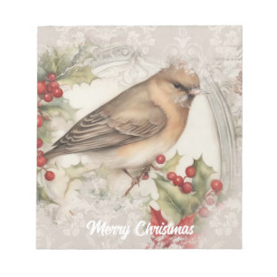 Bloc-note Oiseau de Noël rétro