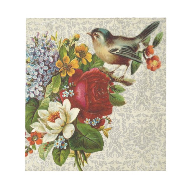 Bloc-note Oiseau vintage Sur Fleurs (Devant)