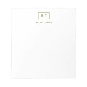 Bloc-note Olive foncé Vert simple Monogramme moderne