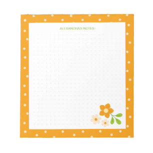 Bloc-note Orange Chaud Fleurs Ditsy Points de Polka Personna