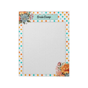 Bloc-note Orange floral n Pois bleus _ Brain Dump