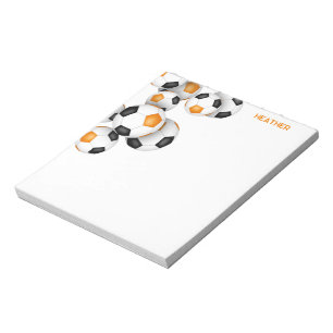 Bloc-note orange noir ballon de football accent nom personna