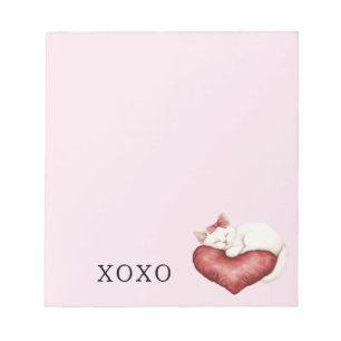 Bloc-note Oreiller Chat Blanc Cœur Rouge