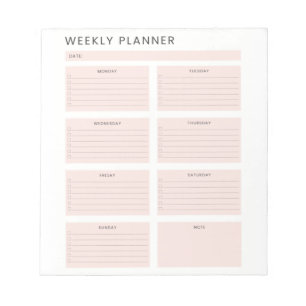 Bloc-note Organisateur hebdomadaire Pink White