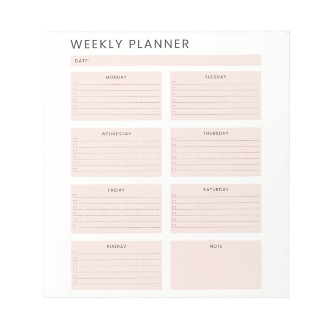 Bloc-note Organisateur hebdomadaire Pink White (Devant)