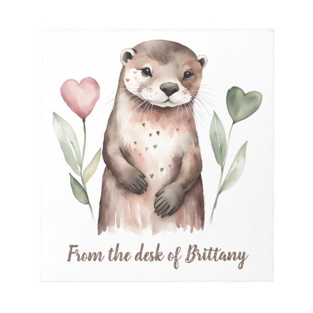 Bloc-note Otter Adorable Avec Fleurs Coeurs (Devant)