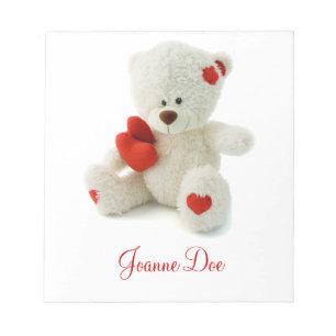 Bloc-note Ours en peluche blanc mignon avec un coeur
