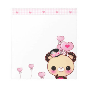 Bloc-note Ours mignon et ballons roses