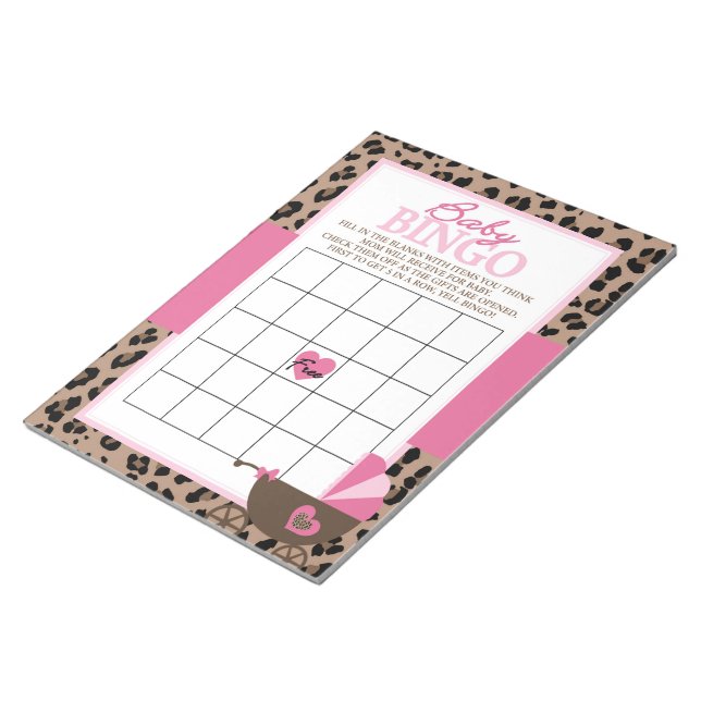 Bloc-note Pack de jeu Baby shower de bingo Leopard et Pink (Incliné)