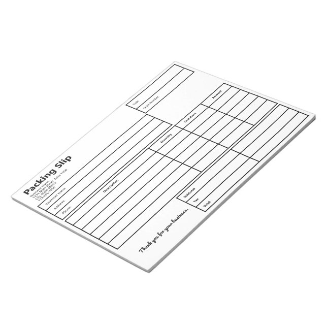 Bloc-note Packing Slip Black and White Business Template (Incliné)