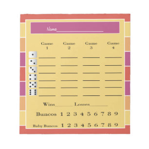 Bloc-note pad score bunco - bandes colorées