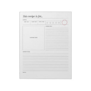 Bloc-note Page de recette avec note d'étoile et photo